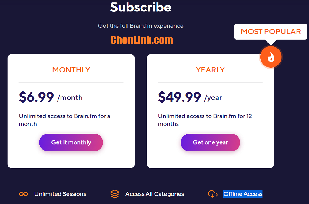 Gói tài khoản brain.fm tại ChonLink.com sử dụng đầy đủ tất cả các tính năng này.