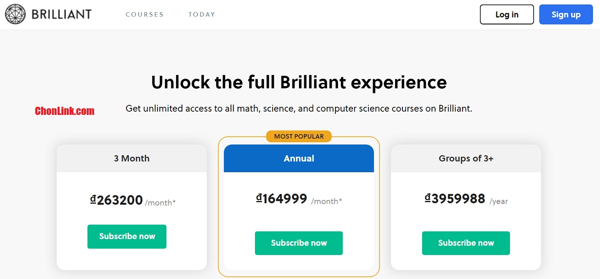 Mức phí đăng ký thông thường gói Brilliant.org premium