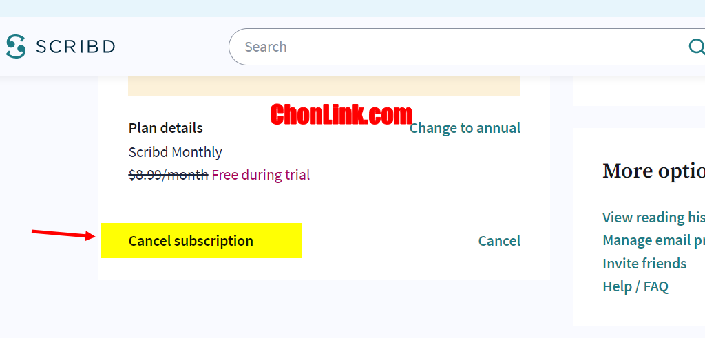 Hủy gia hạn Scribd premium